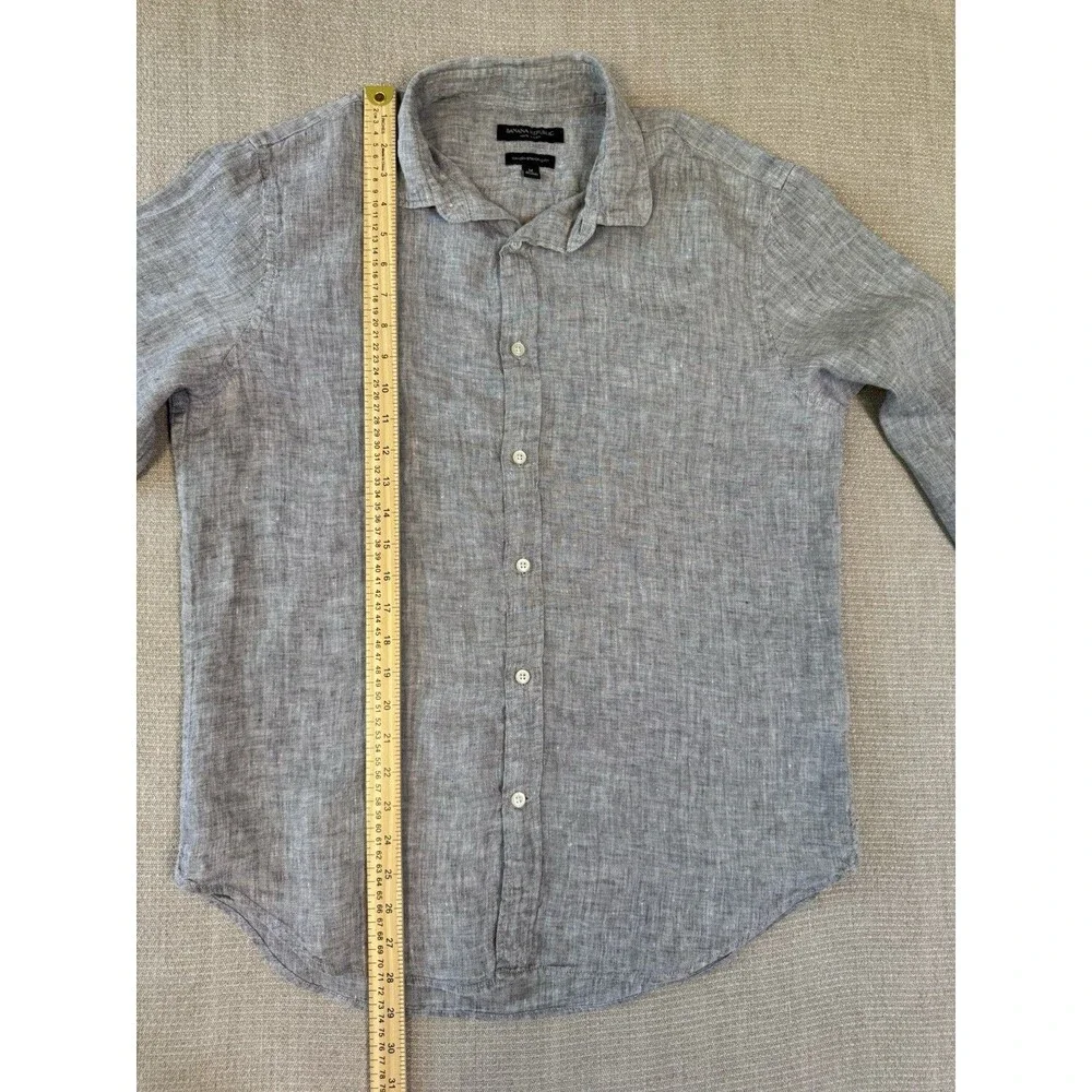 Banana Republic Shirt Mens M Gray 100% Linen Camden Fit Summer Button Down 596